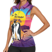 Hawaii Penguin Couple Women Sleeveless Polo Shirt You Are My Valentine - Tropical Sunset Vibes LT14 - Polynesian Pride