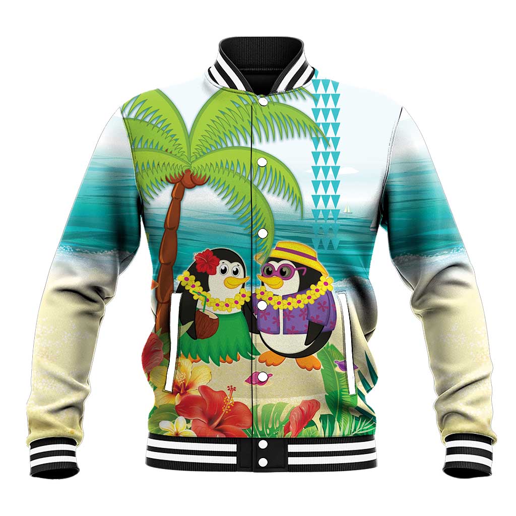 Hawaii Penguin Couple Baseball Jacket Hawaiian Kakau - Tropical Summer Vibes