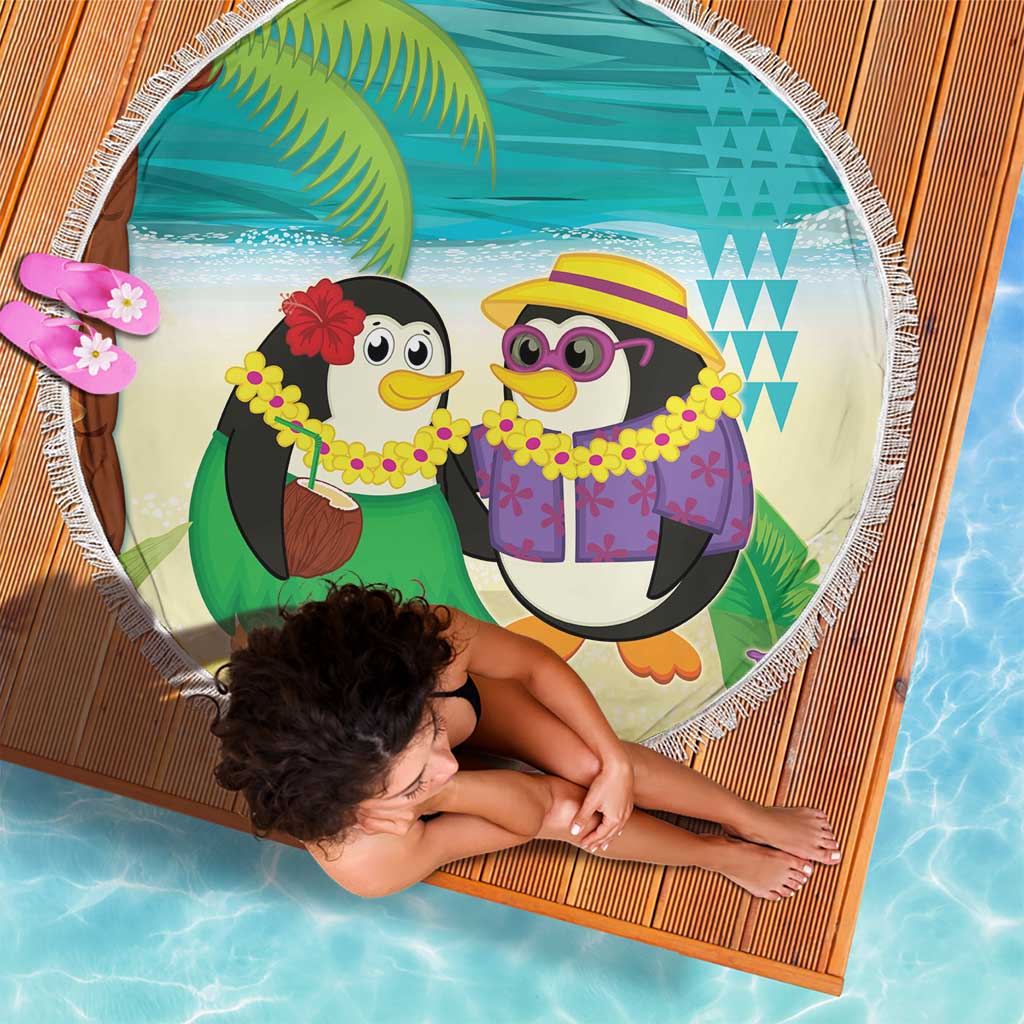 Hawaii Penguin Couple Beach Blanket Hawaiian Kakau - Tropical Summer Vibes