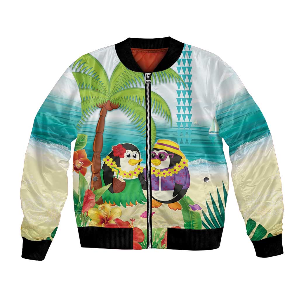 Hawaii Penguin Couple Bomber Jacket Hawaiian Kakau - Tropical Summer Vibes