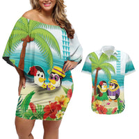 Hawaii Penguin Couple Couples Matching Off Shoulder Short Dress and Hawaiian Shirt Hawaiian Kakau - Tropical Summer Vibes
