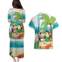 Hawaii Penguin Couple Couples Matching Puletasi and Hawaiian Shirt Hawaiian Kakau - Tropical Summer Vibes