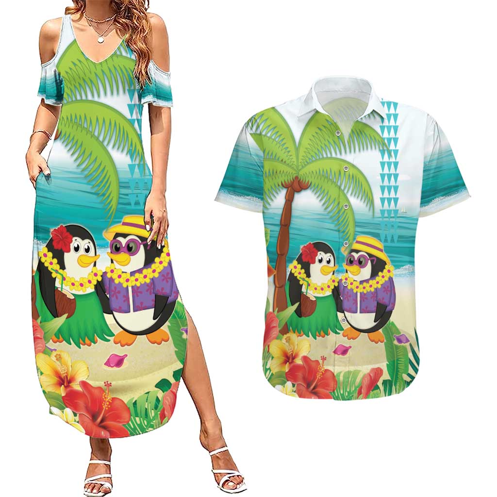 Hawaii Penguin Couple Couples Matching Summer Maxi Dress and Hawaiian Shirt Hawaiian Kakau - Tropical Summer Vibes