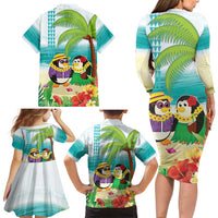 Hawaii Penguin Couple Family Matching Long Sleeve Bodycon Dress and Hawaiian Shirt Hawaiian Kakau - Tropical Summer Vibes LT14 - Polynesian Pride