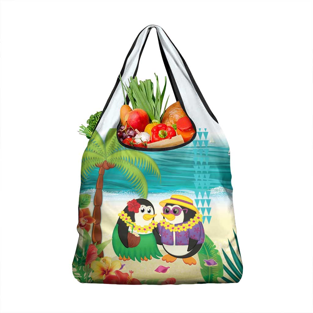 Hawaii Penguin Couple Grocery Bag Hawaiian Kakau - Tropical Summer Vibes