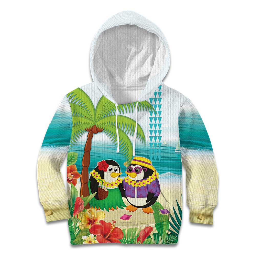 Hawaii Penguin Couple Kid Hoodie Hawaiian Kakau - Tropical Summer Vibes