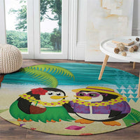Hawaii Penguin Couple Round Carpet Hawaiian Kakau - Tropical Summer Vibes