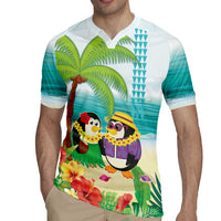 Hawaii Penguin Couple Rugby Jersey Hawaiian Kakau - Tropical Summer Vibes