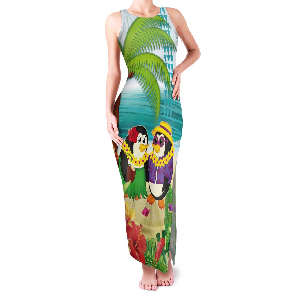 Hawaii Penguin Couple Tank Maxi Dress Hawaiian Kakau - Tropical Summer Vibes