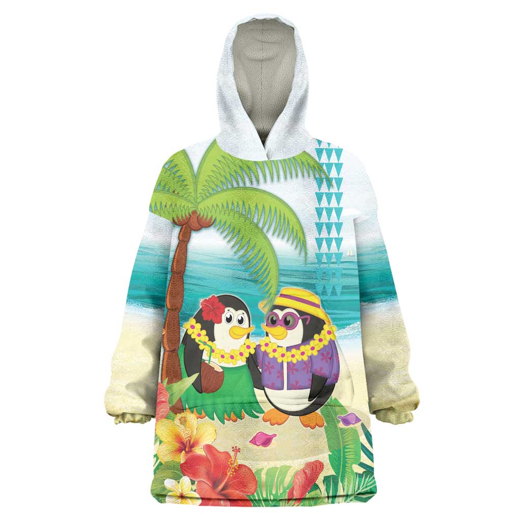 Hawaii Penguin Couple Wearable Blanket Hoodie Hawaiian Kakau - Tropical Summer Vibes