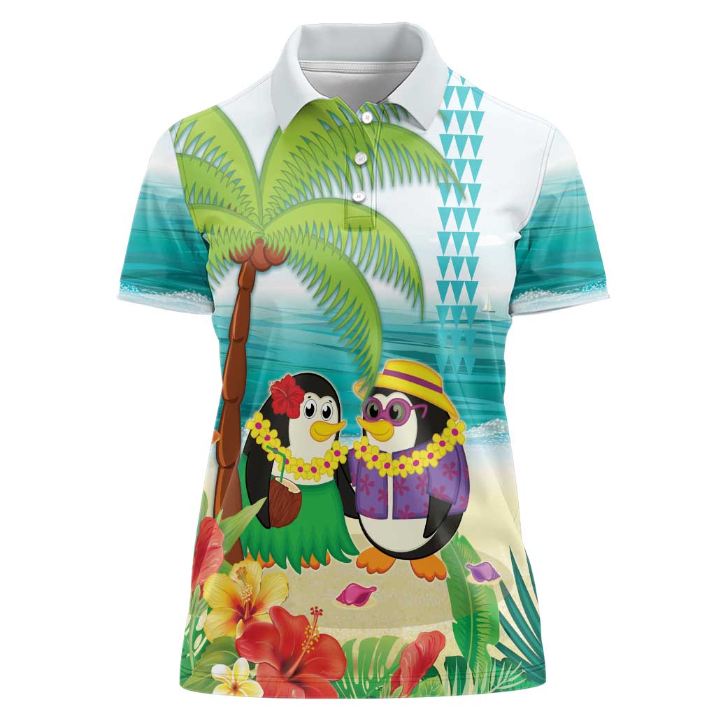 Hawaii Penguin Couple Women Polo Shirt Hawaiian Kakau - Tropical Summer Vibes