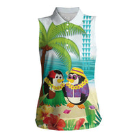 Hawaii Penguin Couple Women Sleeveless Polo Shirt Hawaiian Kakau - Tropical Summer Vibes LT14 Female Cyan - Polynesian Pride