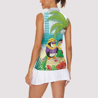 Hawaii Penguin Couple Women Sleeveless Polo Shirt Hawaiian Kakau - Tropical Summer Vibes LT14 - Polynesian Pride