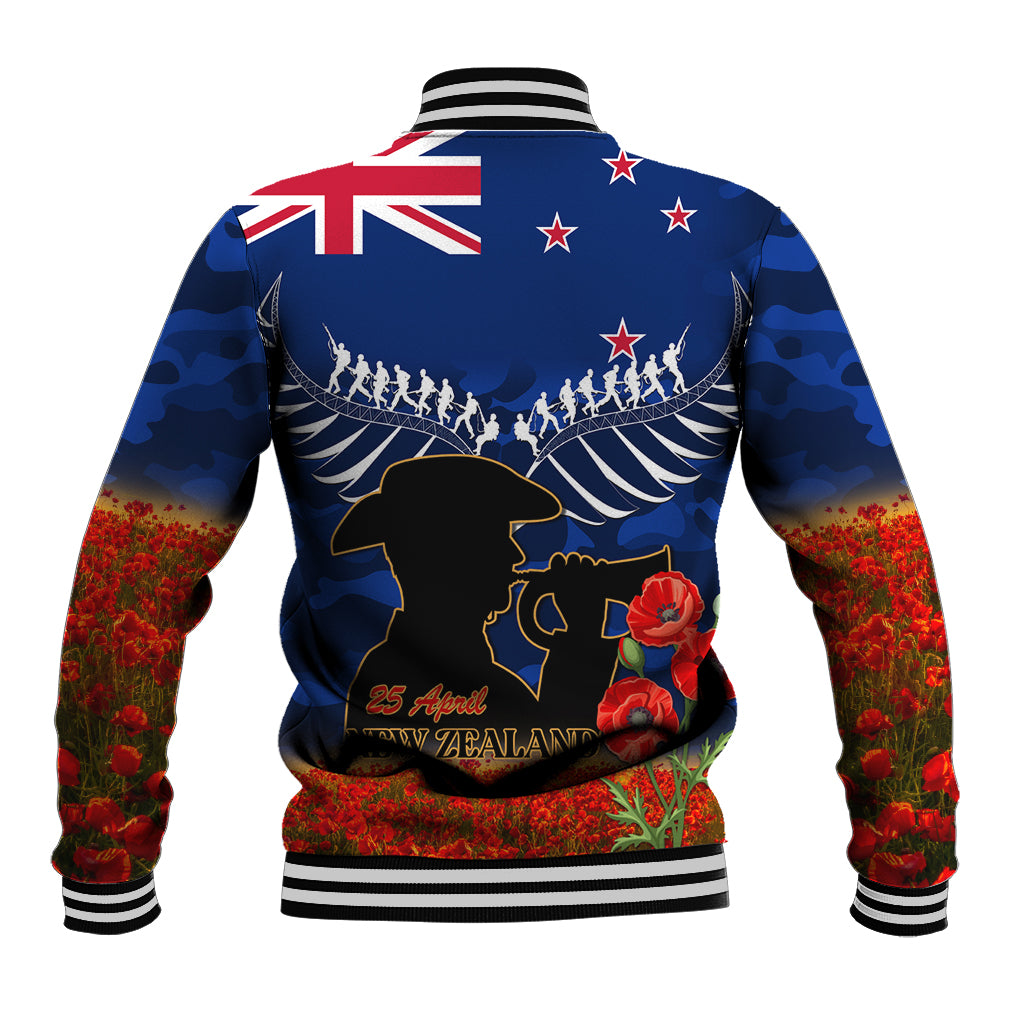 New Zealand ANZAC Day Baseball Jacket 25 April Last Post Camouflage With Poppies LT14 - Polynesian Pride