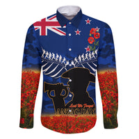 New Zealand ANZAC Day Family Matching Long Sleeve Bodycon Dress and Hawaiian Shirt 25 April Last Post Camouflage With Poppies LT14 Dad's Shirt - Long Sleeve Blue - Polynesian Pride
