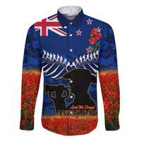 New Zealand ANZAC Day Family Matching Off Shoulder Maxi Dress and Hawaiian Shirt 25 April Last Post Camouflage With Poppies LT14 Dad's Shirt - Long Sleeve Blue - Polynesian Pride