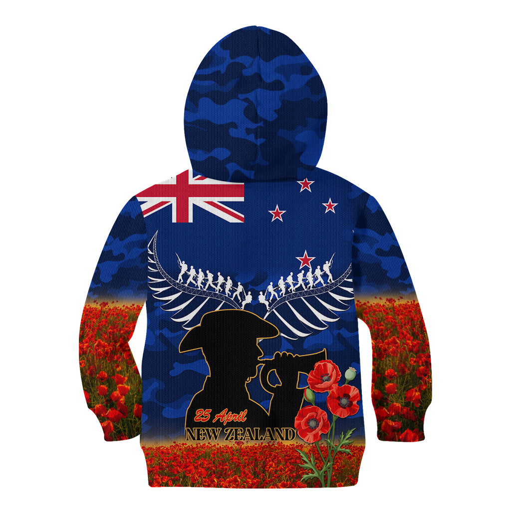 New Zealand ANZAC Day Kid Hoodie 25 April Last Post Camouflage With Poppies LT14 - Polynesian Pride