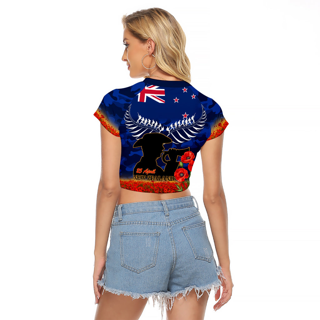 New Zealand ANZAC Day Raglan Cropped T Shirt 25 April Last Post Camouflage With Poppies LT14 - Polynesian Pride