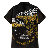 New Zealand Matariki Family Matching Off Shoulder Maxi Dress and Hawaiian Shirt Maori New Year Silver Fern And Lizard - Gold