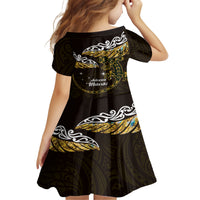 New Zealand Matariki Kid Short Sleeve Dress Maori New Year Silver Fern And Lizard - Gold LT14 - Polynesian Pride