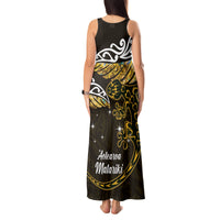 New Zealand Matariki Tank Maxi Dress Maori New Year Silver Fern And Lizard - Gold