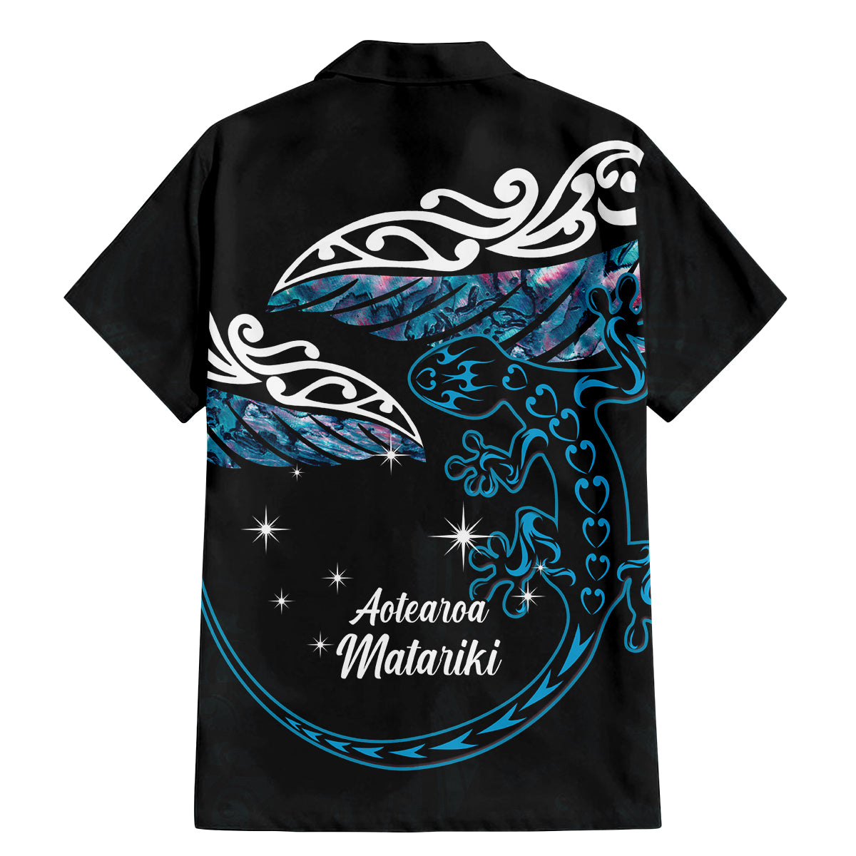 New Zealand Matariki Family Matching Mermaid Dress and Hawaiian Shirt Maori New Year Silver Fern And Lizard - Turquosie