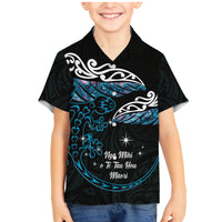 New Zealand Matariki Family Matching Mermaid Dress and Hawaiian Shirt Maori New Year Silver Fern And Lizard - Turquosie