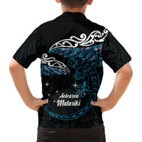 New Zealand Matariki Family Matching Off Shoulder Short Dress and Hawaiian Shirt Maori New Year Silver Fern And Lizard - Turquosie