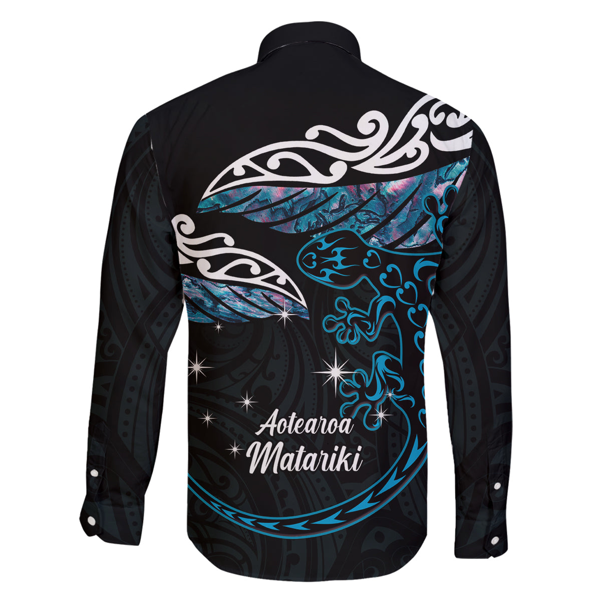 New Zealand Matariki Family Matching Puletasi and Hawaiian Shirt Maori New Year Silver Fern And Lizard - Turquosie