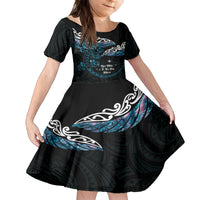 New Zealand Matariki Kid Short Sleeve Dress Maori New Year Silver Fern And Lizard - Turquosie LT14 KID Turquoise - Polynesian Pride