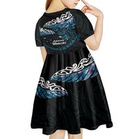 New Zealand Matariki Kid Short Sleeve Dress Maori New Year Silver Fern And Lizard - Turquosie LT14 - Polynesian Pride