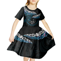 New Zealand Matariki Kid Short Sleeve Dress Maori New Year Silver Fern And Lizard - Turquosie LT14 - Polynesian Pride