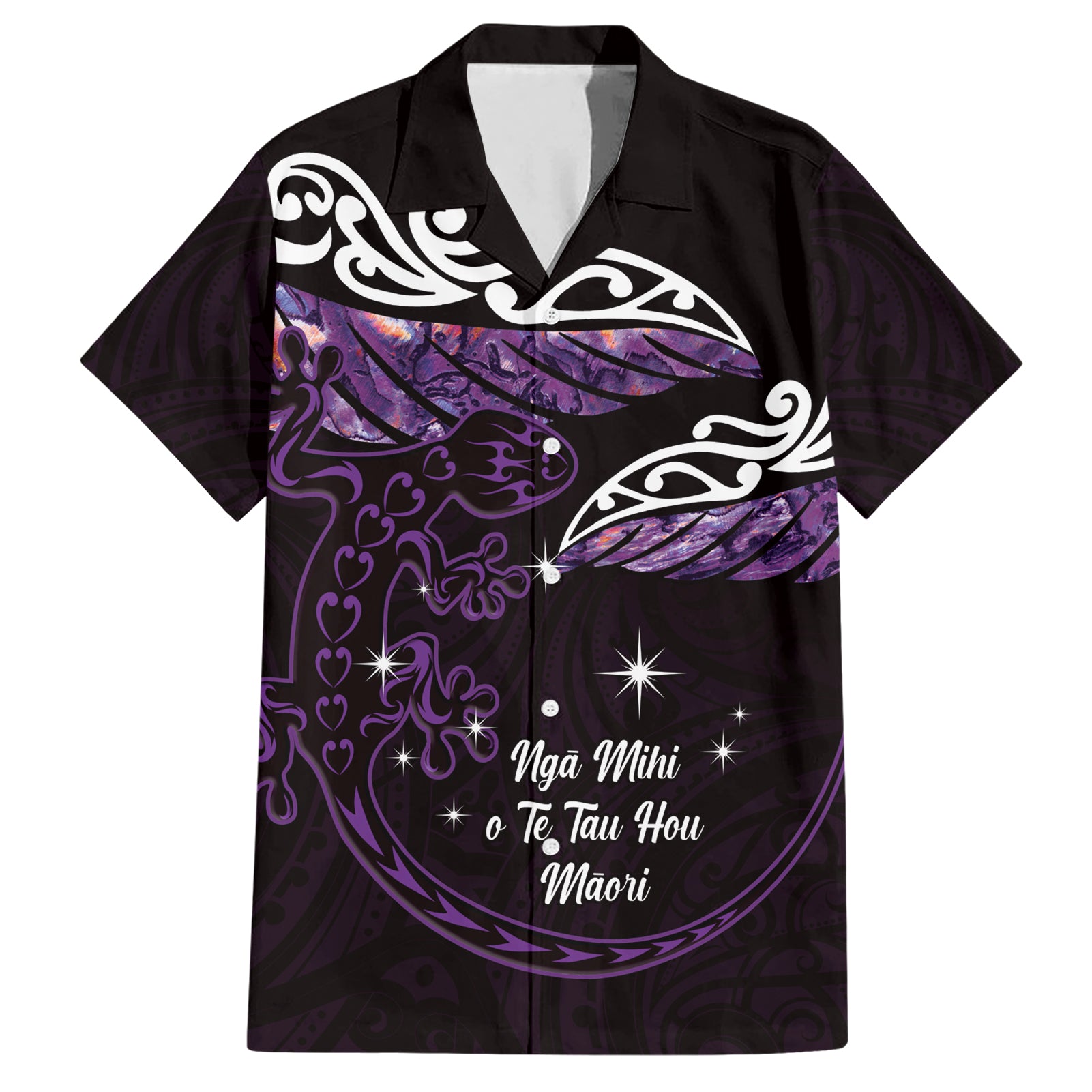 New Zealand Matariki Hawaiian Shirt Maori New Year Silver Fern And Lizard - Purple