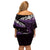 New Zealand Matariki Off Shoulder Short Dress Maori New Year Silver Fern And Lizard - Purple