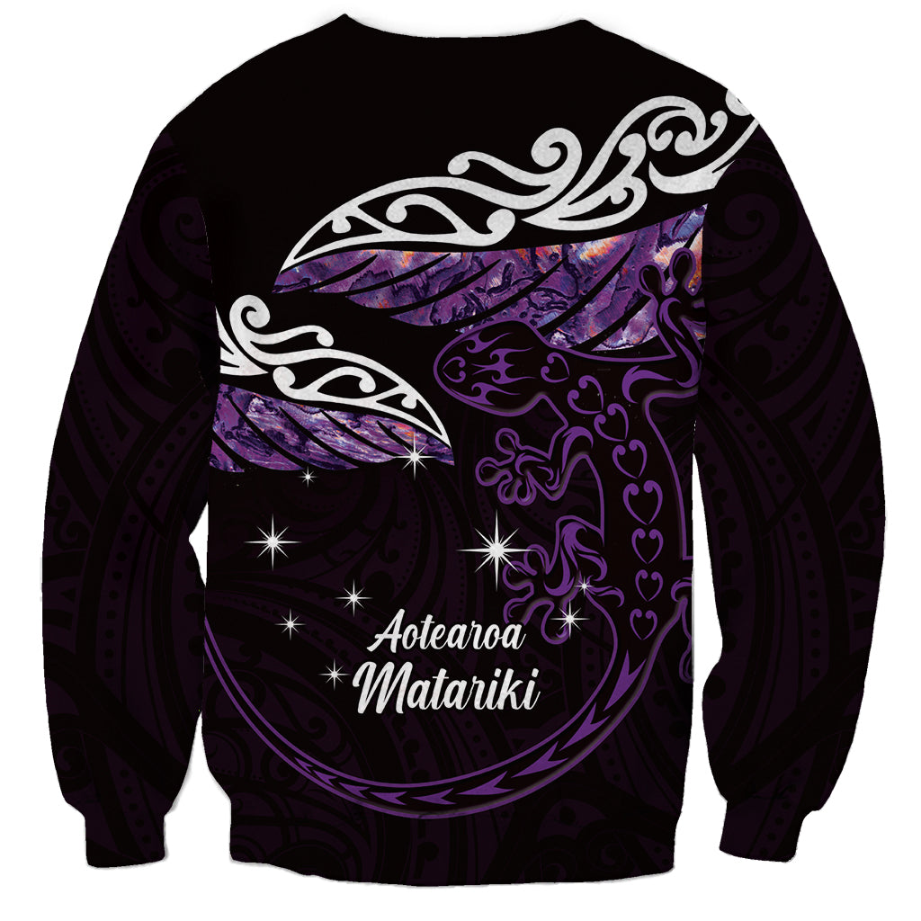 New Zealand Matariki Sweatshirt Maori New Year Silver Fern And Lizard - Purple