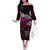 New Zealand Matariki Family Matching Off The Shoulder Long Sleeve Dress and Hawaiian Shirt Maori New Year Silver Fern And Lizard - Pink