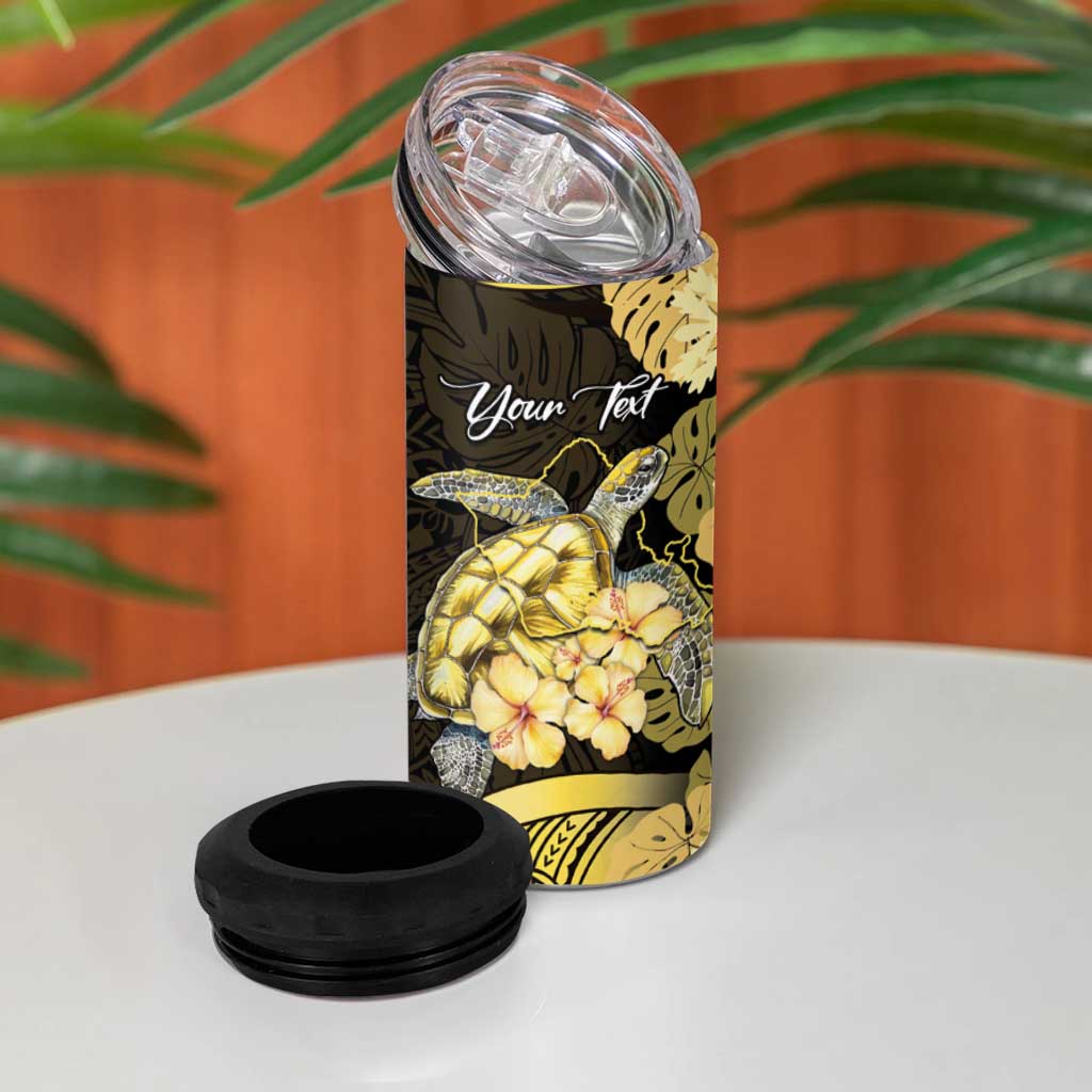 Personalised Aloha Hawaii Oahu Island 4 in 1 Can Cooler Tumbler Gathering Place Sea Turtle Ilima Flowers