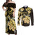 Personalised Aloha Hawaii Oahu Island Couples Matching Off Shoulder Maxi Dress and Long Sleeve Button Shirt Gathering Place Sea Turtle Ilima Flowers
