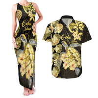 Personalised Aloha Hawaii Oahu Island Couples Matching Tank Maxi Dress and Hawaiian Shirt Gathering Place Sea Turtle Ilima Flowers