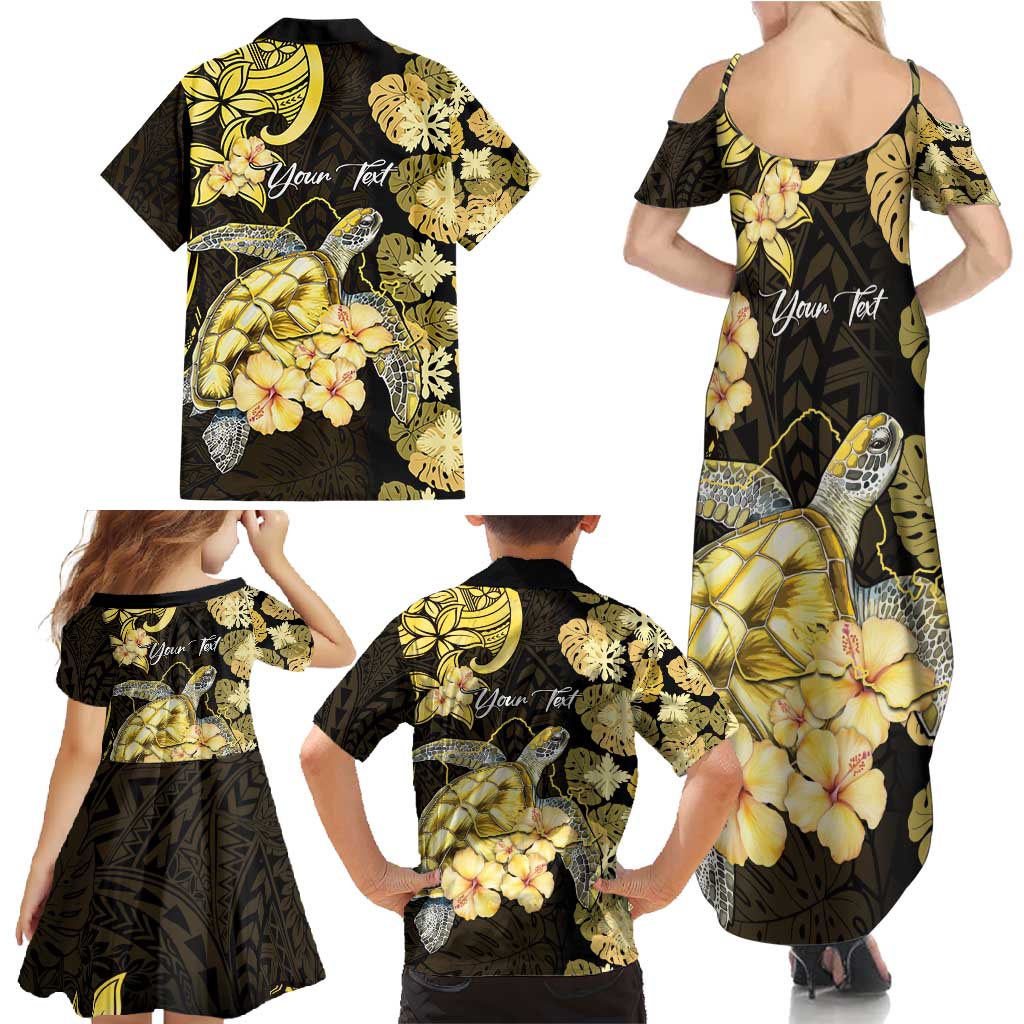 Personalised Aloha Hawaii Oahu Island Family Matching Summer Maxi Dress and Hawaiian Shirt Gathering Place Sea Turtle Ilima Flowers