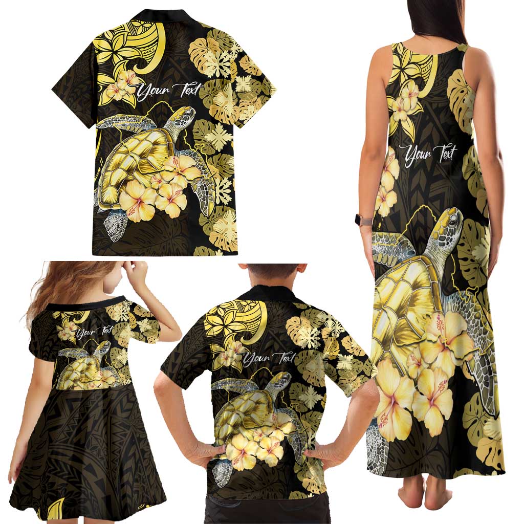 Personalised Aloha Hawaii Oahu Island Family Matching Tank Maxi Dress and Hawaiian Shirt Gathering Place Sea Turtle Ilima Flowers