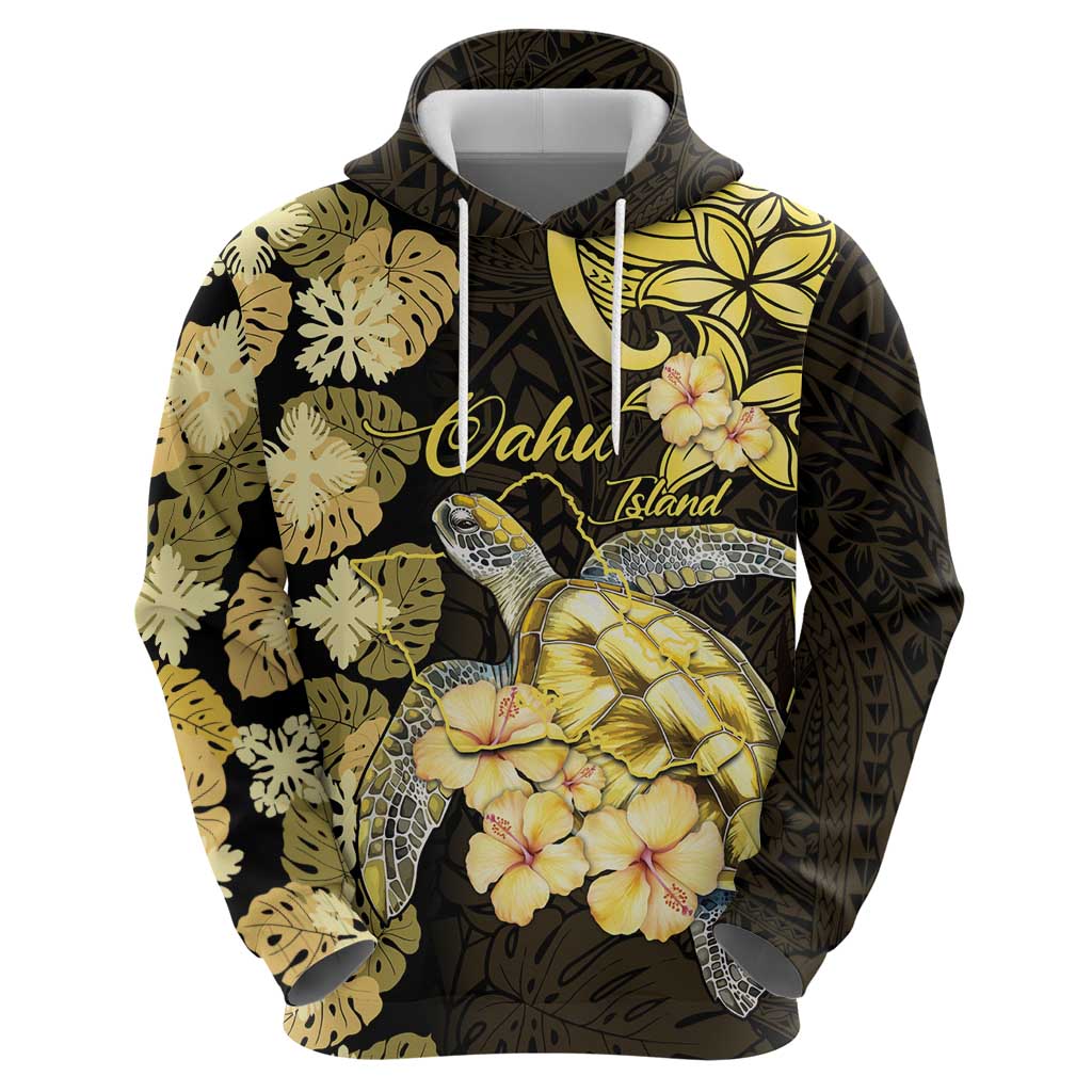 Personalised Aloha Hawaii Oahu Island Hoodie Gathering Place Sea Turtle Ilima Flowers