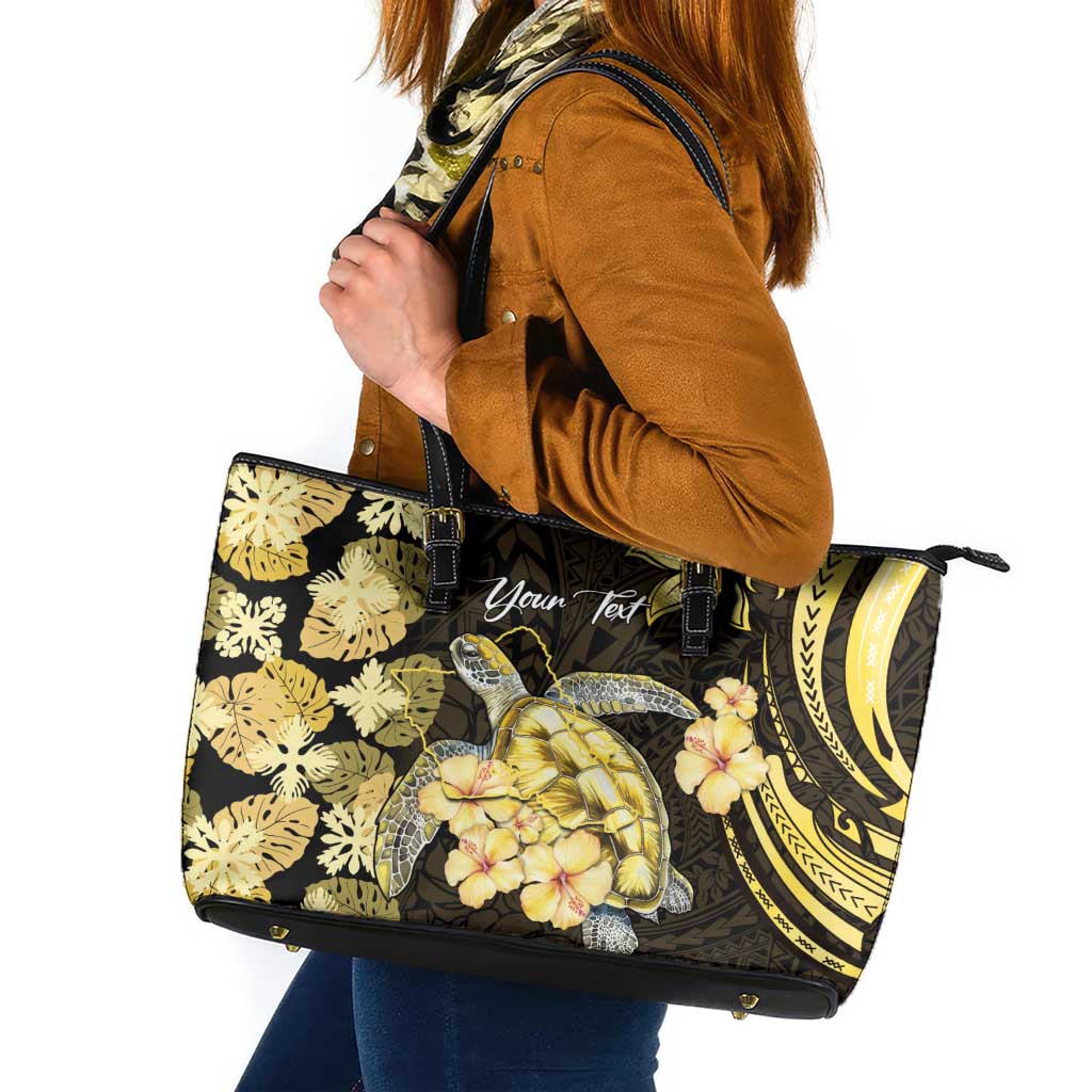 Personalised Aloha Hawaii Oahu Island Leather Tote Bag Gathering Place Sea Turtle Ilima Flowers