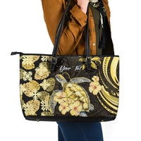 Personalised Aloha Hawaii Oahu Island Leather Tote Bag Gathering Place Sea Turtle Ilima Flowers