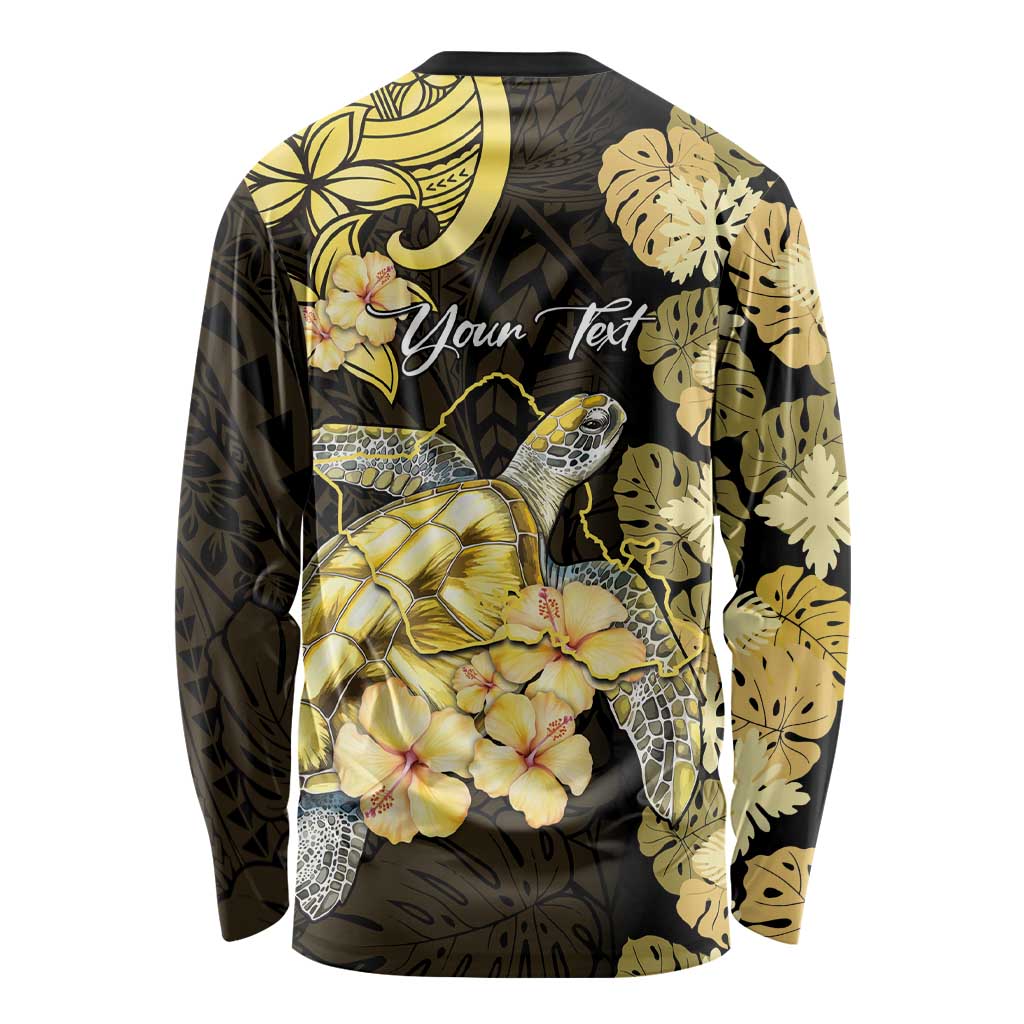 Personalised Aloha Hawaii Oahu Island Long Sleeve Shirt Gathering Place Sea Turtle Ilima Flowers