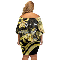 Personalised Aloha Hawaii Oahu Island Off Shoulder Short Dress Gathering Place Sea Turtle Ilima Flowers
