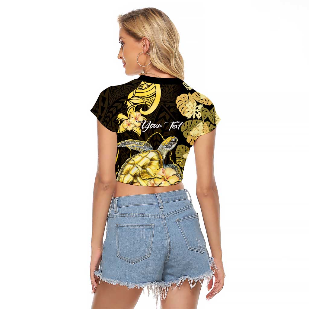 Personalised Aloha Hawaii Oahu Island Raglan Cropped T Shirt Gathering Place Sea Turtle Ilima Flowers