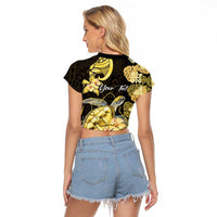 Personalised Aloha Hawaii Oahu Island Raglan Cropped T Shirt Gathering Place Sea Turtle Ilima Flowers