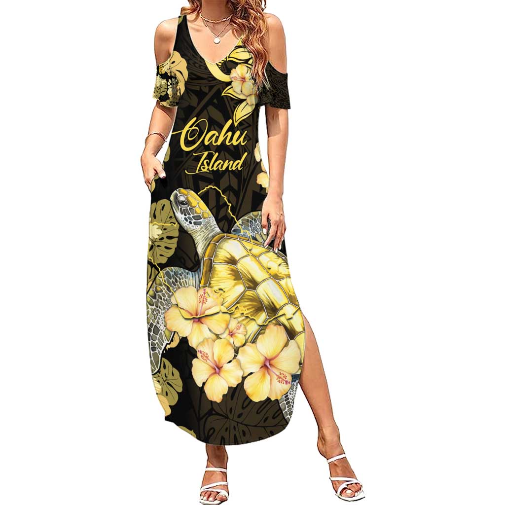Personalised Aloha Hawaii Oahu Island Summer Maxi Dress Gathering Place Sea Turtle Ilima Flowers