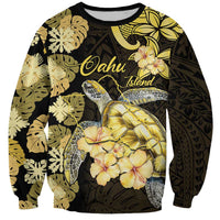 Personalised Aloha Hawaii Oahu Island Sweatshirt Gathering Place Sea Turtle Ilima Flowers